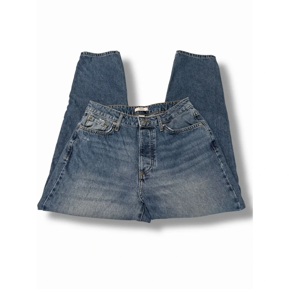 Forever 21 Straight Blue Denim Jeans Women Button Zip Solid 5-Pocket